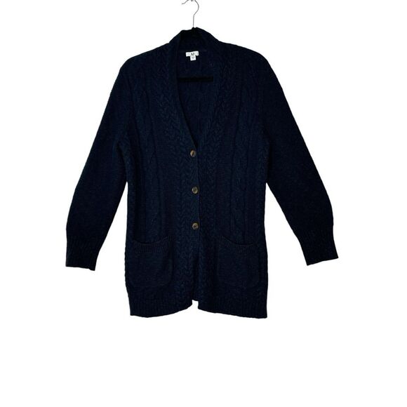 J. Jill Sweaters - J Jill Cardigan Sweater Women Medium Navy Brown Buttons Weight Pockets‎ Academia